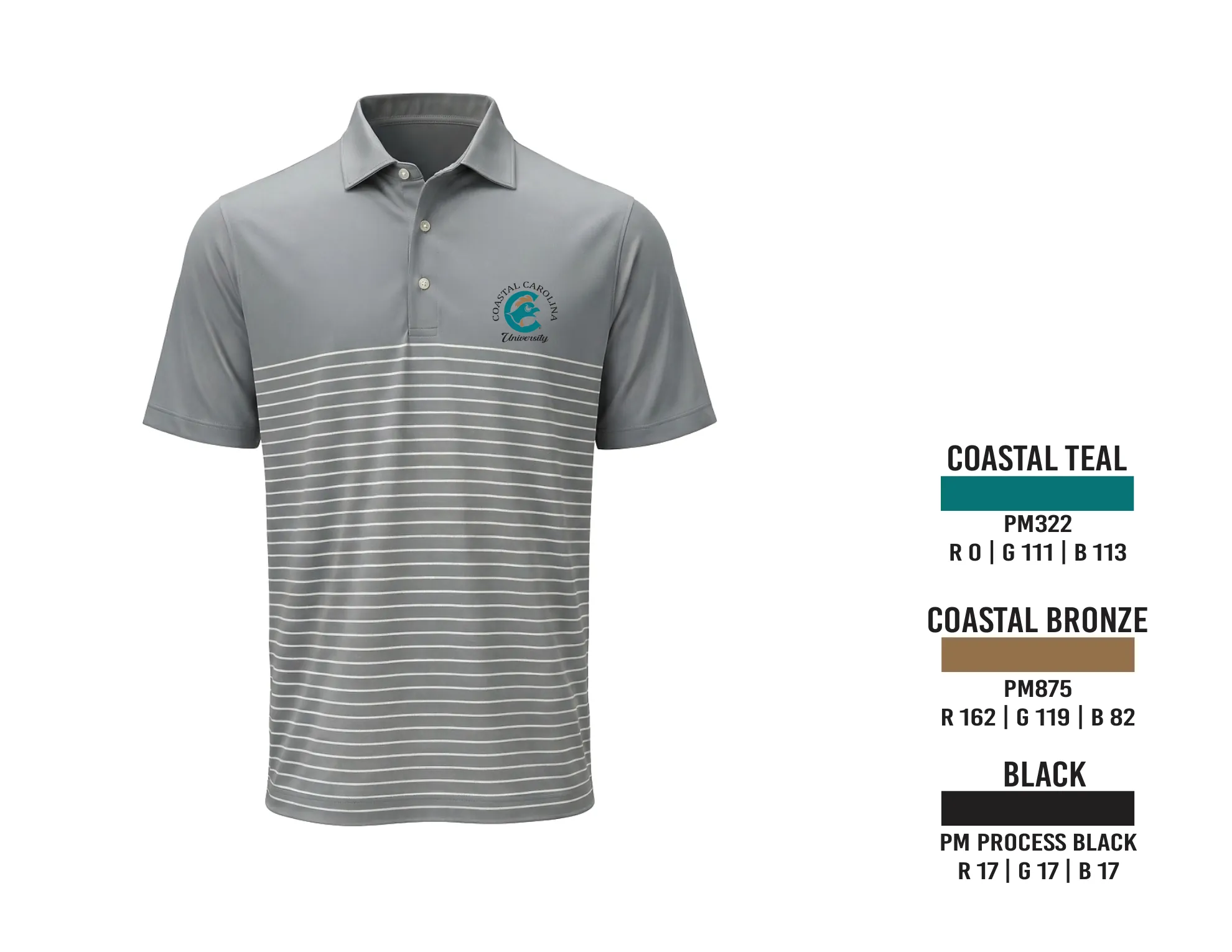 Gray striped emblem polo