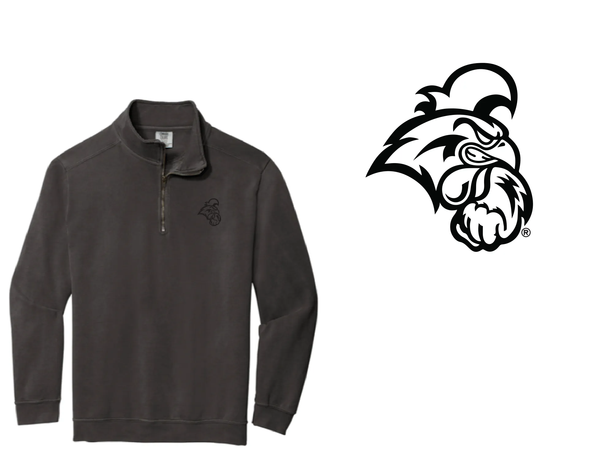 Full client artwork sheet for the quarter-zip